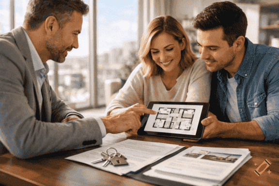 Профессиональный риэлтор на работе в агентстве недвижимости